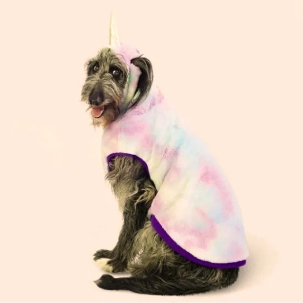 Hyde & Eek pet(dog) hooded, unicorn costume. Soft, furry, pastel